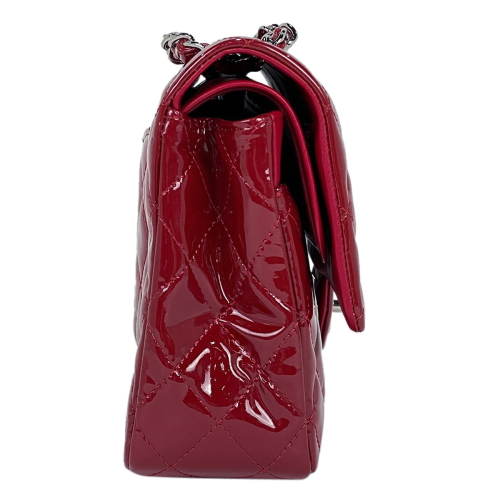 Chanel Bag Leather Shoulder Flap Matelasse Enamel Red Patent W Chain